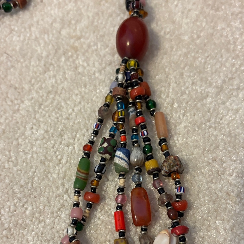 African Multi Stranded Multicolor Beaded Necklace - image 3